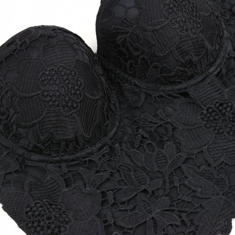 ELLACCI Women's Floral Lace Bustier Crop Top Gothic Corset Bra Tops Black Medium - Image 4